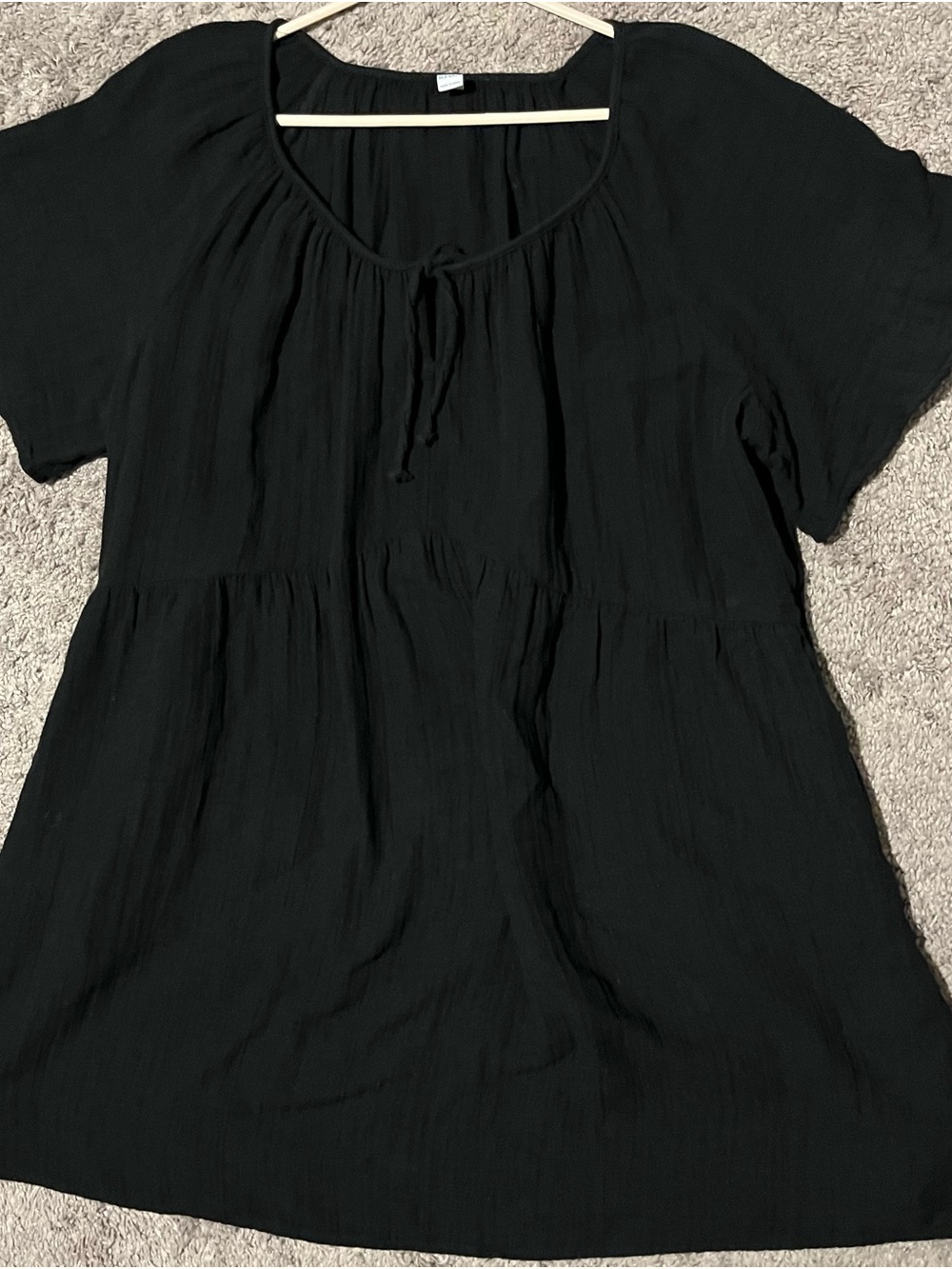 Old Navy Black Peasant Tie-Neck Flowy Comfy Mini Dress Size XL